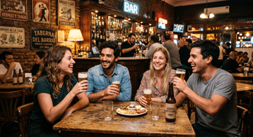 Grupo de amigos brindando en la mesa de un restaurante durante el Día del Amigo
