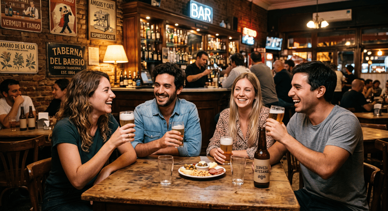 Grupo de amigos brindando en la mesa de un restaurante durante el Día del Amigo